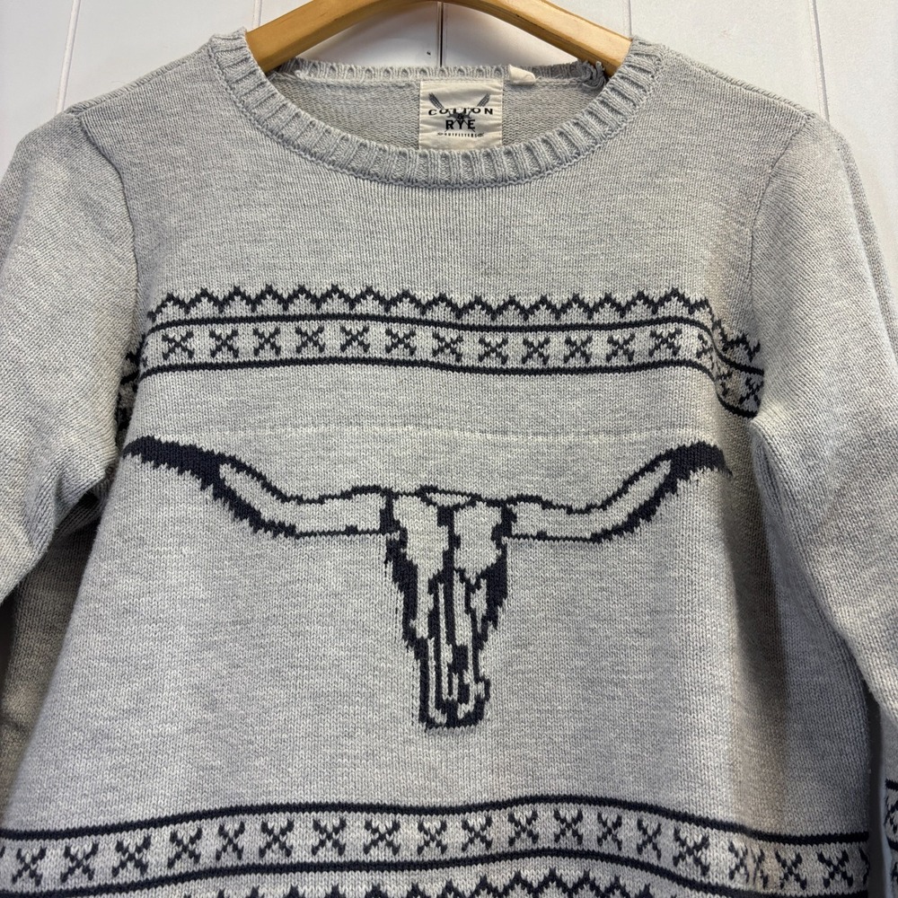 Cotton & Rye Outfitters Womens Geometric Longhorn Crew Neck Sweater Size M Cozy